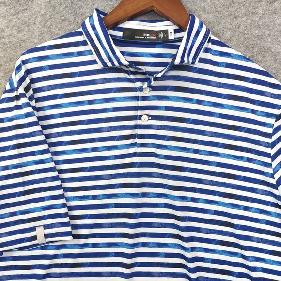 Ralph Lauren RLX Polo Shirt Mens Large Striped Golf Performance Lightweight Camo - Picture 7 of 8